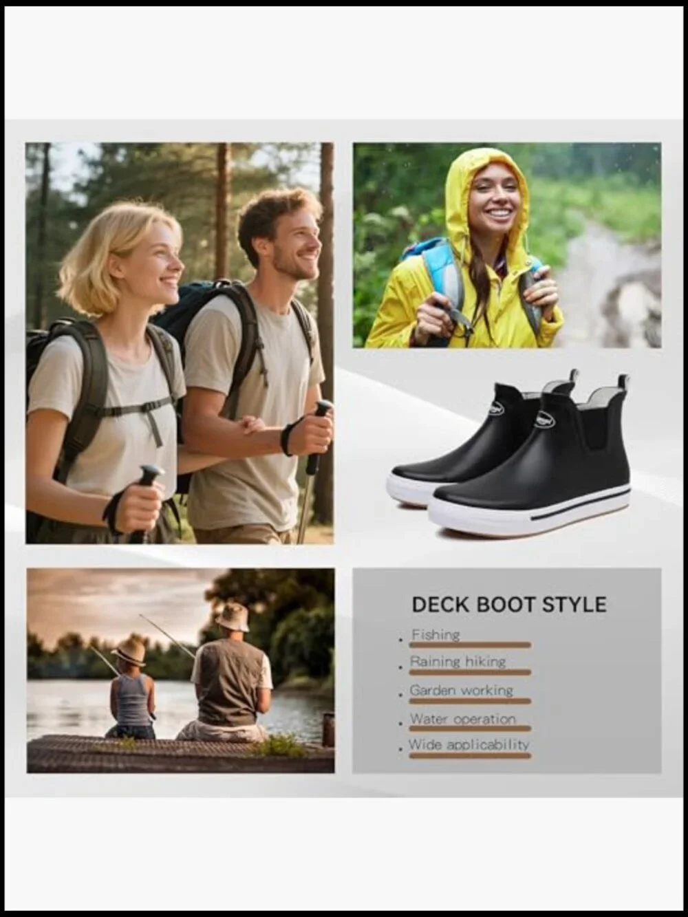 Men's Ankle Rain Boots Waterproof Rubber Slip-On Comfortable Lightweight